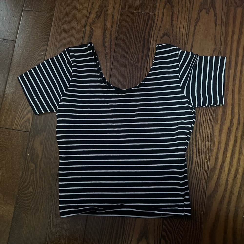 American Apparel Black and White Striped Short Sleeve crop top